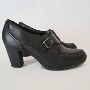 Clarks Black Buckle Mid Block Heel Shoes